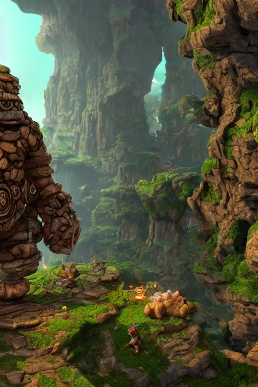 Image similar to zelda fantasy art giant golem troll wood rock greeble gemstone, global illumination ray tracing hdr fanart arstation by sung choi and eric pfeiffer and gabriel garza and casper konefal