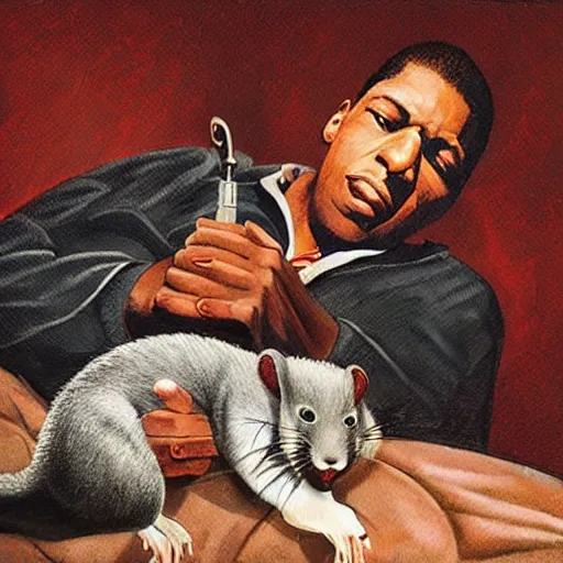 Image similar to john coltrane snuggling a giant rat