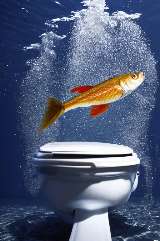 Image similar to fish swimming inside a toilet, 4 k, high res