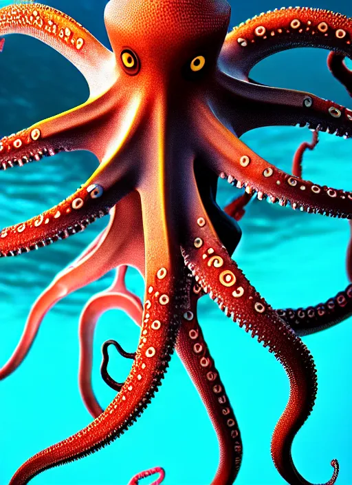 Prompt: detailed image of trident octopus's hunting, kid snorkeling, very coherent symmetrical artwork, cinematic, hyper realism, high detail, octane render, unreal engine, 8k, full body character drawing, clean ink detailed line drawing, intricate detail, extremely detailed.