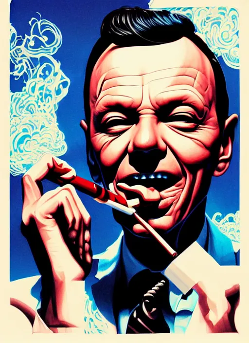 Prompt: frank sinatra smoking acigar, tristan eaton, victo ngai, artgerm, rhads, ross draws