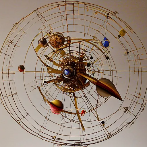 Image similar to a kinetic sculpture of this solar system, orrery, canon 5 d 5 0 mm lens, papier - mache, studio