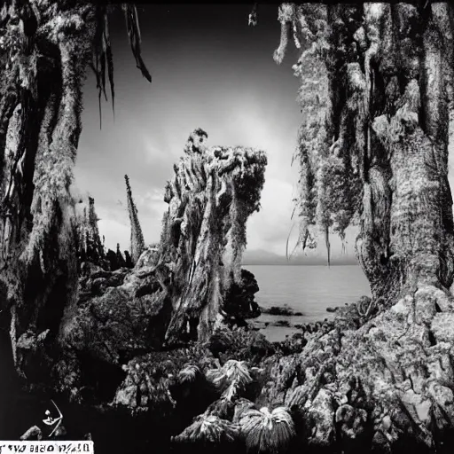 Prompt: Kashyyyk photographed by Ansel Adams, landscape