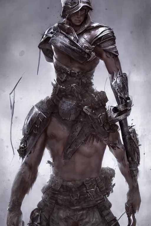 Image similar to aesthetic digital illustration of a defeated male warrior captured by the enemy, by anne stokes | dirty and bloody, battlefield, concept art, unreal engine, finalrender, centered, deviantart, artgerm
