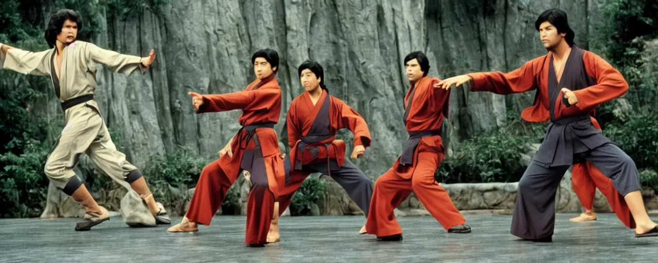 Image similar to Scene from the Disney Plus show George Lucas’s Kung-Fu Force Academy of 1979 h.q. tv still”