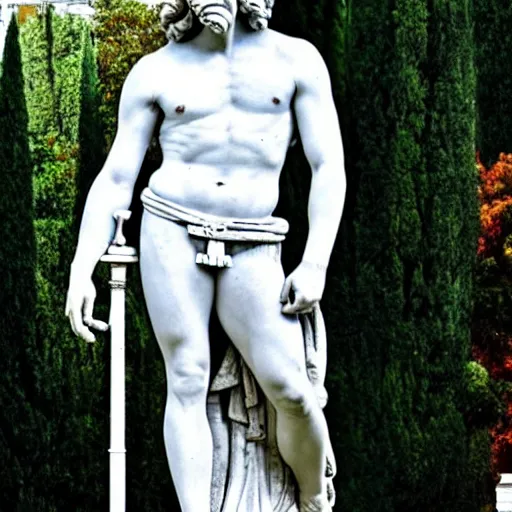 Image similar to Mario as a greek god statue, realistic photo in athens