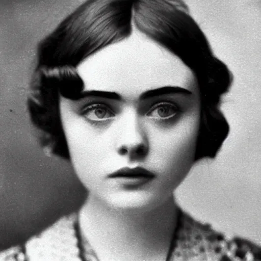 Image similar to headshot edwardian photograph of elle fanning, lily collins, alexandra daddario, 1 9 2 0 s film actress, realistic face, 1 9 1 0 s, grainy, victorian, detailed, soft blur