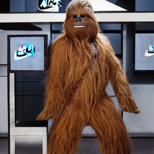 Image similar to photograph of a new nike collaboration with chewbacca
