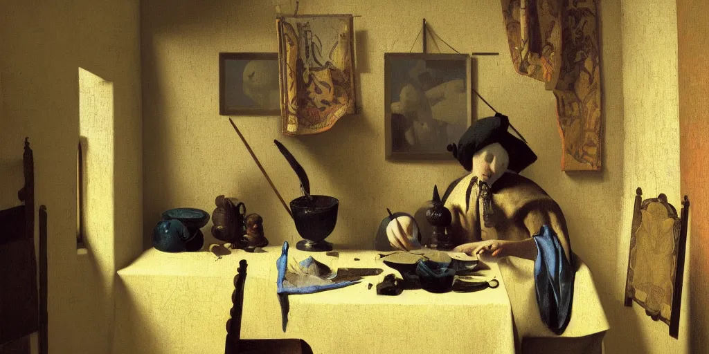 Image similar to illustrated by johannes vermeer, award - winning, cgsociety contest winner