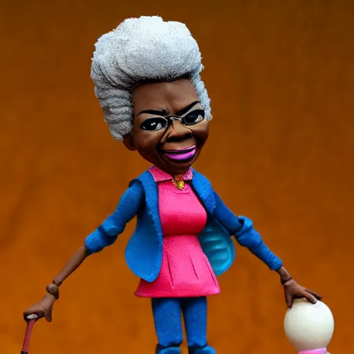 Prompt: maya angelou winning wimbledon, stop motion vinyl action figure, plastic, toy, butcher billy style