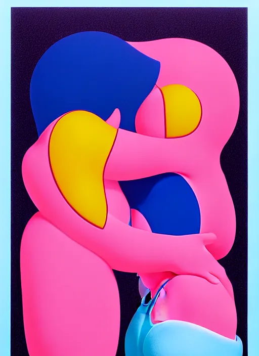 Image similar to kissing by shusei nagaoka, kaws, david rudnick, airbrush on canvas, pastell colours, cell shaded!!!, 8 k