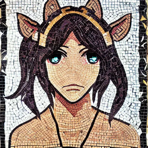 Image similar to roman mosaic of an anime girl with cat ears