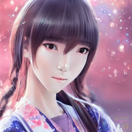 Image similar to dynamic composition, motion, ultra-detailed, incredibly detailed, a lot of details, amazing fine details and brush strokes, gentle palette, smooth, HD semirealistic anime CG concept art digital painting, watercolor oil painting of a young J-Pop idol girl, by a Japanese artist at ArtStation. Realistic artwork of a Japanese videogame, soft and harmonic colors.