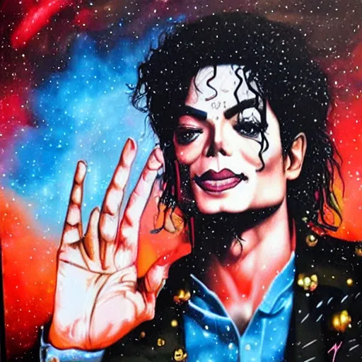 Prompt: a portrait of a magical Michael Jackson casting a spell in a cosmic scenic environment by Sandra Chevrier, hyperdetailed