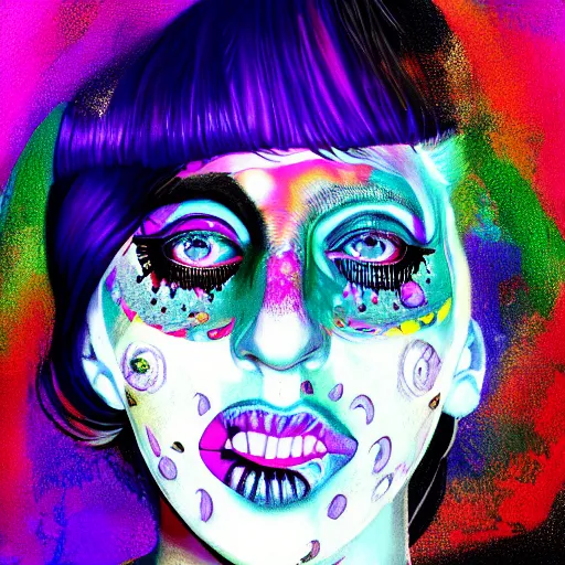 Prompt: an extremely psychedelic portrait of lady gaga as marilyn manson, surreal, lsd, face, detailed, intricate, elegant, lithe, highly detailed, digital painting, artstation, concept art, smooth, sharp focus, illustration,