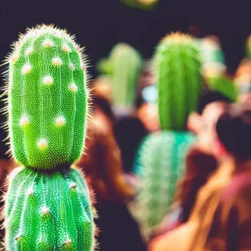 Image similar to a person made of cactus in a crowd