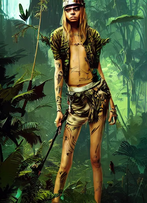 Prompt: cara delevingne as jungle queen, by ismail inceoglu