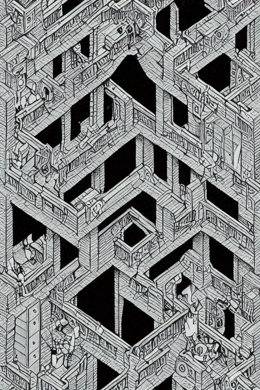Image similar to portrait of a void engineer by mc escher and brecht evens