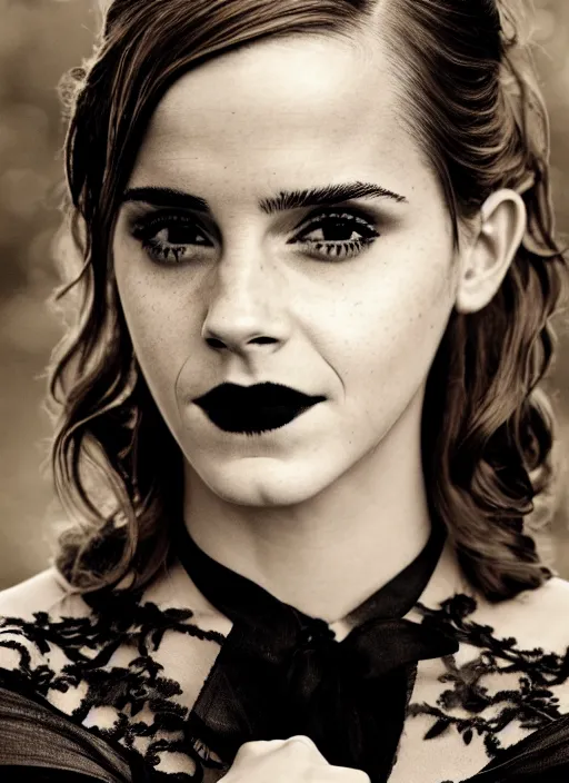 Image similar to Emma Watson for Victorian Secret, perfect face, hot summertime goth in the rain, full length shot, XF IQ4, 150MP, 50mm, f/1.4, ISO 200, 1/160s, natural light, Adobe Photoshop, Adobe Lightroom, DxO Photolab, Corel PaintShop Pro, rule of thirds, symmetrical balance, depth layering, polarizing filter, Sense of Depth, AI enhanced