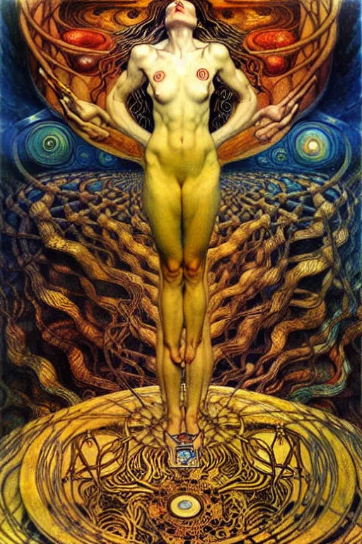 Image similar to Divine Chaos Engine by Karol Bak, Jean Delville, William Blake, Gustav Klimt, and Vincent Van Gogh, symbolist, visionary