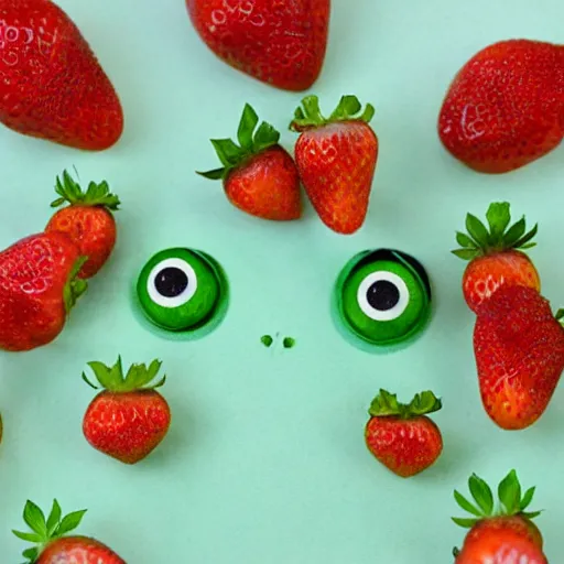 Image similar to strawberry creature with multiple eyes