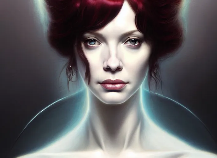 Image similar to portrait shot of christina hendricks in ghost in the shell, intricate, elegant, highly detailed, centered, digital painting, artstation, concept art, smooth, sharp focus, illustration, artgerm, tomasz alen kopera, peter mohrbacher, donato giancola, joseph christian leyendecker, wlop, boris vallejo