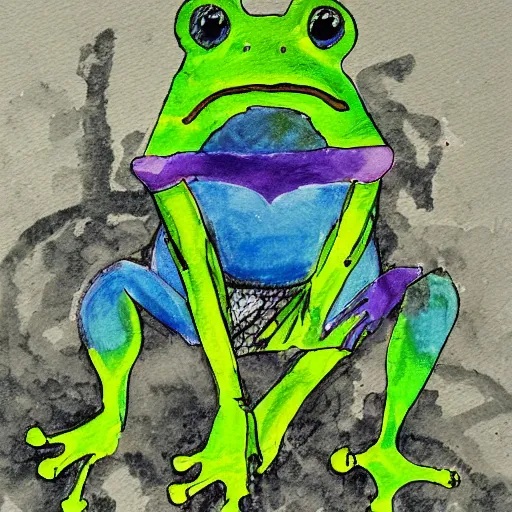 Image similar to frog knight, painting,