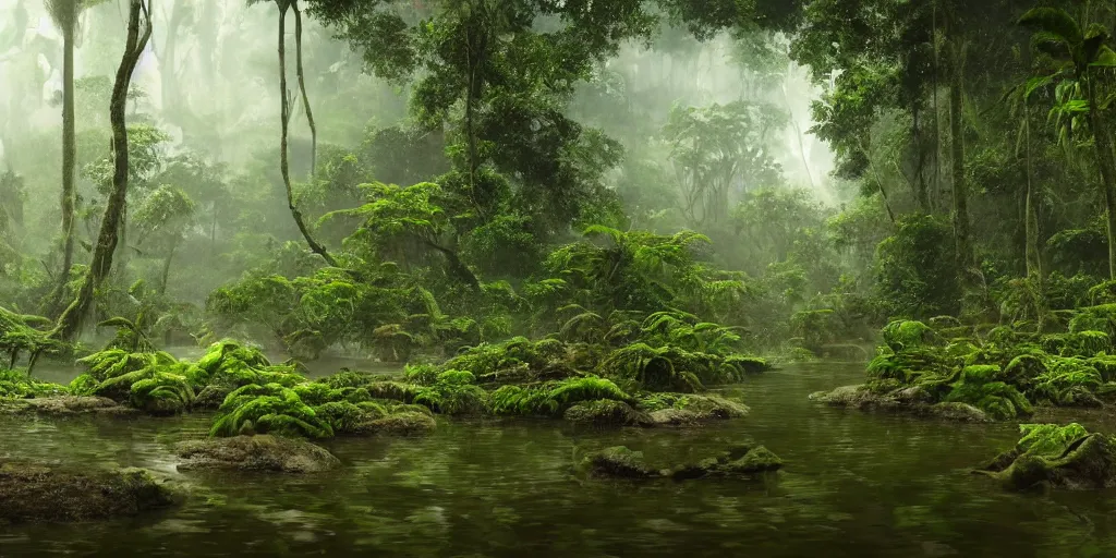 Image similar to a hyper realistic professional photographic picture of the Amazon rainforest during a thunderstorm, photographic filter unreal engine 5 realistic hyperdetailed 8k ultradetail cinematic concept art volumetric lighting, fantasy artwork, very beautiful scenery, very realistic painting effect, hd, hdr, cinematic 4k wallpaper, 8k, ultra detailed, high resolution, artstation trending on artstation in the style of Albert Dros glowing rich colors powerful imagery nasa footage drone footage drone photography