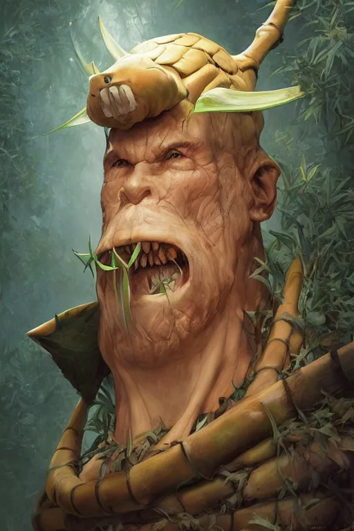 Prompt: portrait of the bitter melon wererat sorcerer wearing bamboo tusk by artgerm and Craig Mullins, James Jean, Andrey Ryabovichev, Mark Simonetti and Peter Morbacher 16k