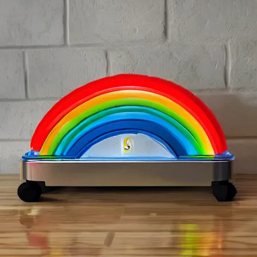 Prompt: a machine that takes in sadness and puts out rainbows, ultra realistic, highly detailed