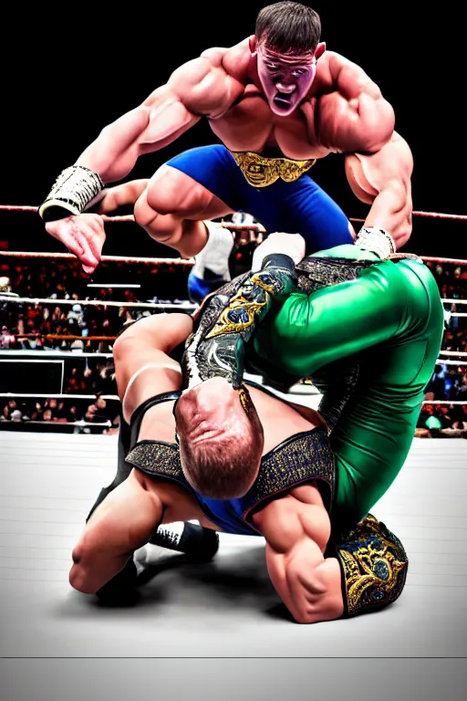 Image similar to john cena wrestling with kamen rider, high resolution, vogue, intricate details, face features, body features, photorealistic, smooth, 4 k, aesthetic lighting, baroque object, sharp focus, hyperdetailed object, by : canon eos 5 d mark iv and sigma 7 0 - 2 0 0 mm f / 2. 8 dg os hsm sports