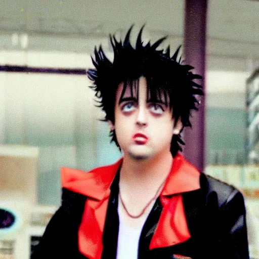 Image similar to A sceenshot of Billie Joe Armstrong in Sailor Moon, vhs quality,