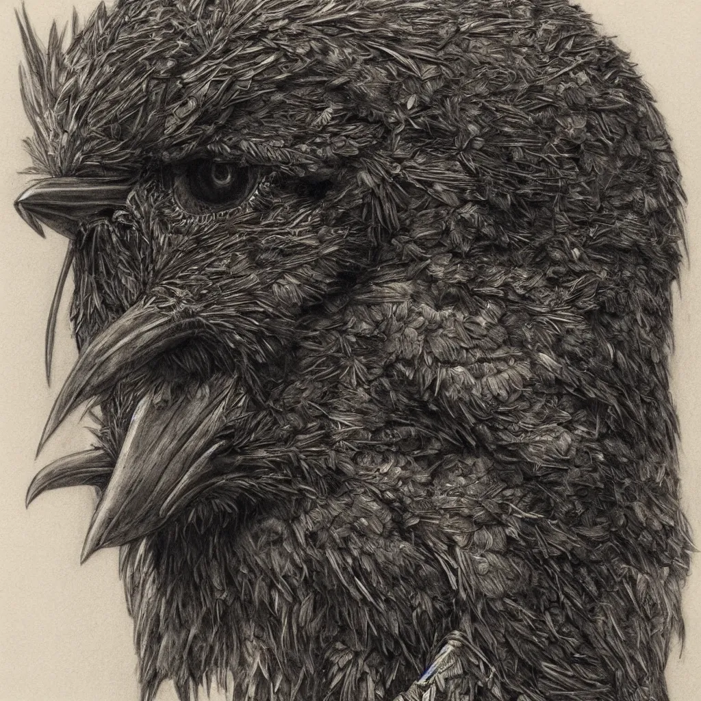 Image similar to a highly detailed portrait of a man wearing a raven mask by gerald brom cinematic lighting, detailed drawing, symmetrical