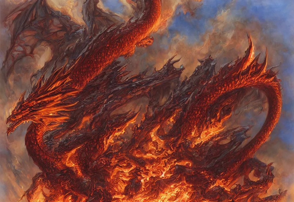 Image similar to a fire dragon by Donato Giancola,