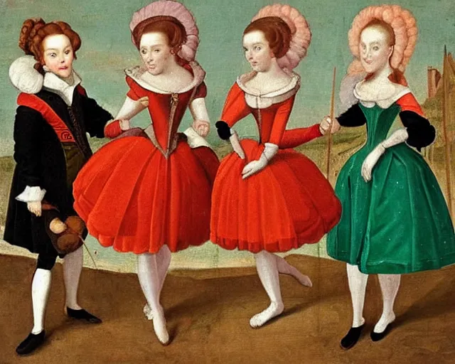 Prompt: a 1 6 0 0 s painting of powerpuff girls