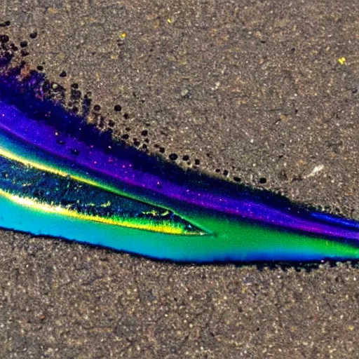 Image similar to a bird feather dipped in oil slick tar