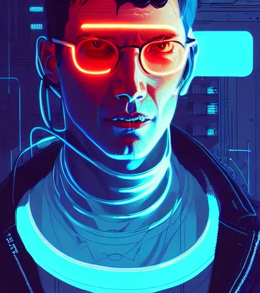 Prompt: cyberpunk synth - wave highly detailed portrait man cyberpunk, by atey ghailan, by greg rutkowski, by greg tocchini, by james gilleard, by joe fenton, by kaethe butcher, dynamic lighting, gradient light blue, brown, blonde cream and white color scheme, grunge aesthetic