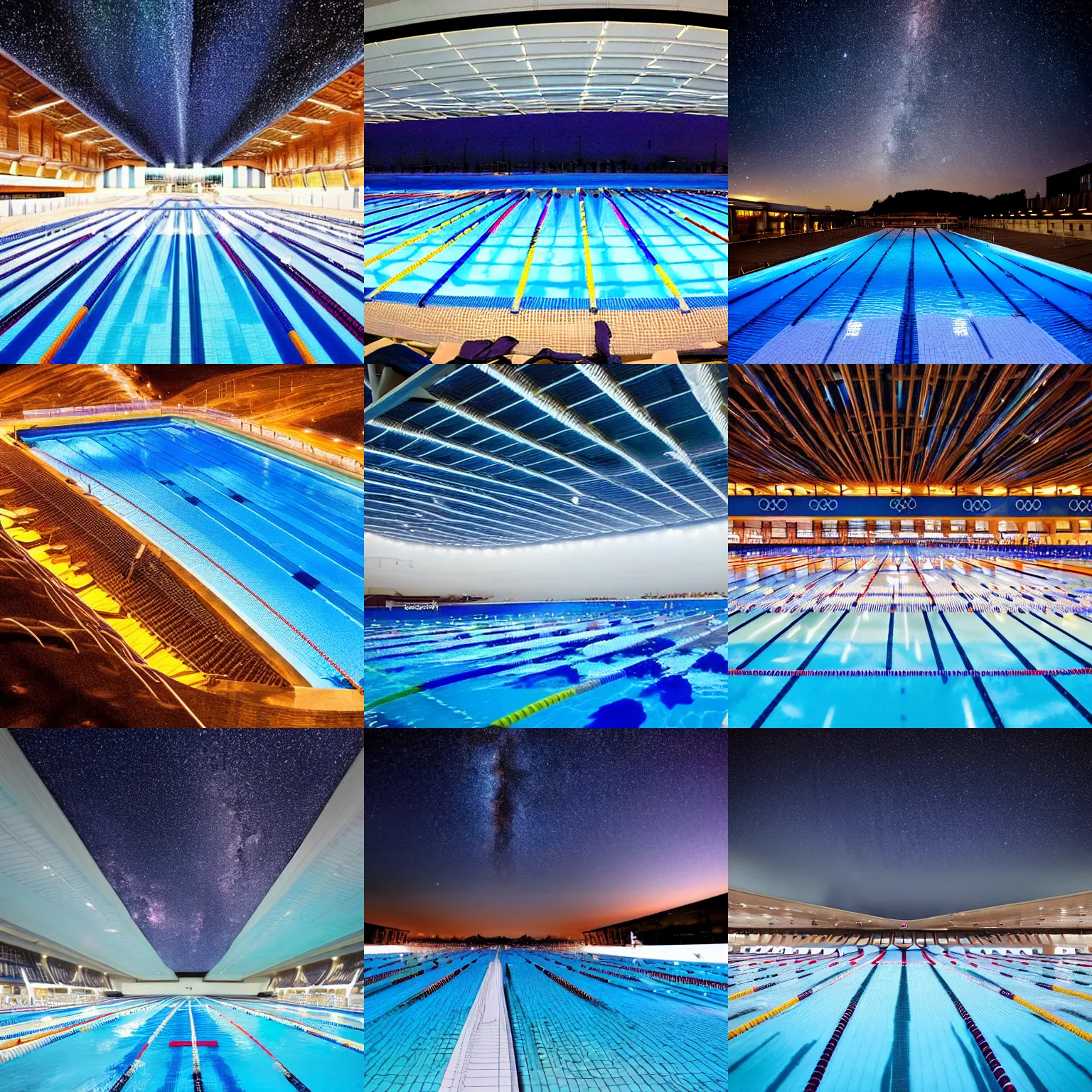 Prompt: olympic swimming pool filled with the milky way galaxy