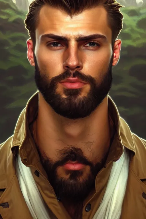 Prompt: clear portrait of a gigachad! attractive men, cottagecore!!, background hyper detailed, character concept, full body, dynamic pose, glowing lights!! intricate, elegant, highly detailed, digital painting, artstation, concept art, smooth, sharp focus, illustration, art by artgerm and greg rutkowski and alphonse mucha