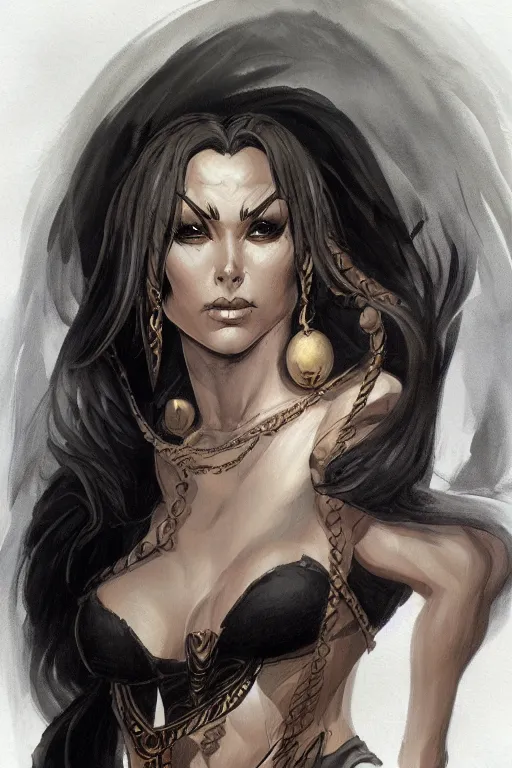 Prompt: a portrait of a beautiful female wizard, beautiful clothes, style of Boris Vallejo and Frank Frazetta, very detailed, fantasy art, trending on artstation and deviantart