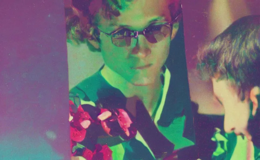 Image similar to a dreamy retro 8 0 s photo of vitalik buterin, bloomy, colorful, awesome, by dave mckean