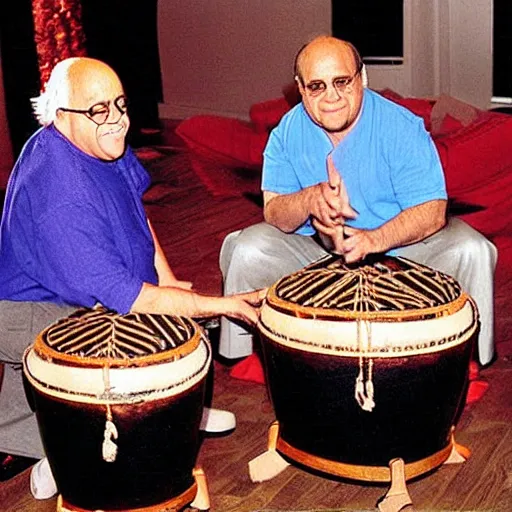 Prompt: “PlayStation 2 graphics, Danny devito playing the bongo drums”