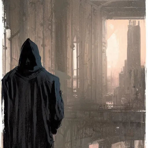 Prompt: a medium shot of a man in a black hoodie, comic vintage, greg rutkowski