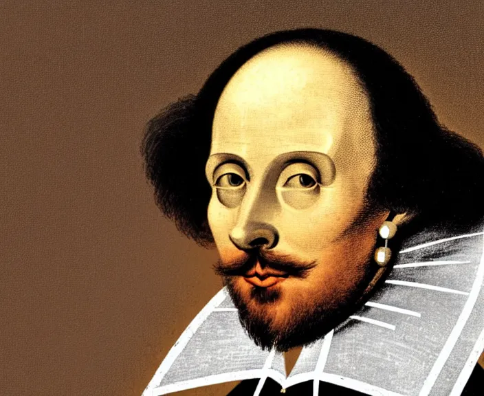 Image similar to 4 k hd, high detail photograph of william shakespeare, shot with sigma f / 4. 2, 2 5 0 mm sharp lens, wide shot, consistent, isometric view, volumetric lighting, high level texture render