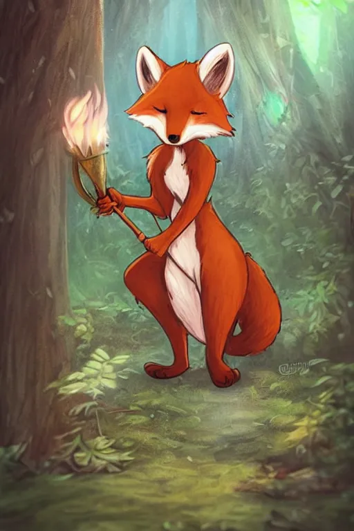 Image similar to a pretty medieval anthropomorphic fox with a fluffy tail in the forest, comic art, trending on furaffinity, cartoon, kawaii, backlighting, furry art!!!, radiant light, bokeh, trending on artstation, digital art