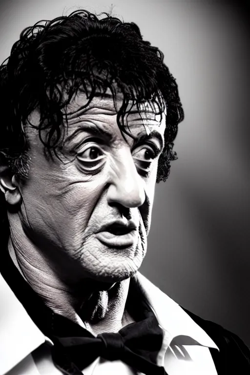 Image similar to sylvester stallone as edgar allen poe, cinematic, dramatic, mood lighting