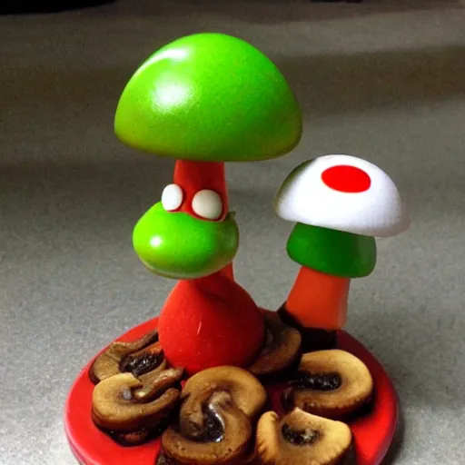 Prompt: yoshi eat mushroom