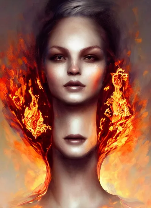 Prompt: sculpture made of flame, portrait, female, future, torch, fire, harper's bazaar, vogue, fashion magazine, intricate, concept art, close up, ornate, luxury, elite, elegant, trending on artstation, by ruan jia, by Kenneth Willardt, by ross tran, by WLOP, by Andrei Riabovitchev,