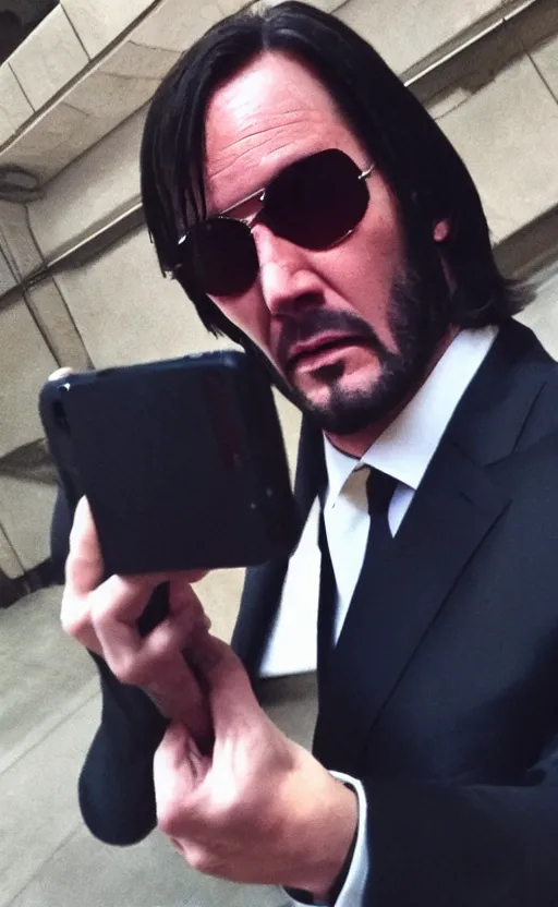 Image similar to img _ 0 1 2 4. jpg. candid john wick selfie. snapchat, instagram, hashtags