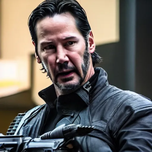 Image similar to keanu reeves as the punisher, 4 k, high detail, high - resolution photograph, professional photography, ultra - detail